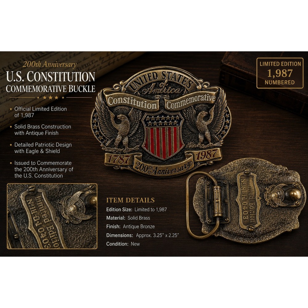 Vintage 1987 US Constitution 200th Anniversary Belt Buckle Limited Edition COA